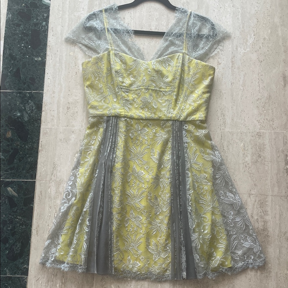 BCBG Yellow and Gray Lace Dress